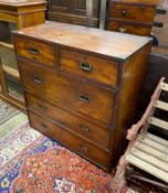 A late Victorian brass bound teak campaign chest, width 92cm, height 96cm