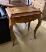 A French marquetry inlaid walnut jardiniere table, width 60cm, height 40cm