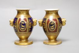 A pair of Paris porcelain two handled vases, first half 19th century, 12cm