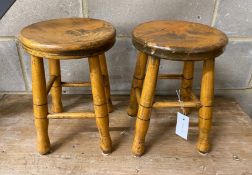 A pair of stained beech childs stools, height 33cm