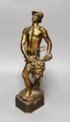 Eugene Marioton (1854-1925) bronze group of David and Goliath on restored marble base, 36cm