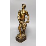 Eugene Marioton (1854-1925) bronze group of David and Goliath on restored marble base, 36cm