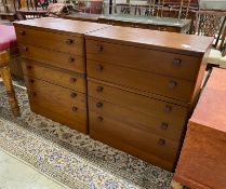 A pair of mid century Stag teak five drawer bedside chests, width 82cm, height 96cm