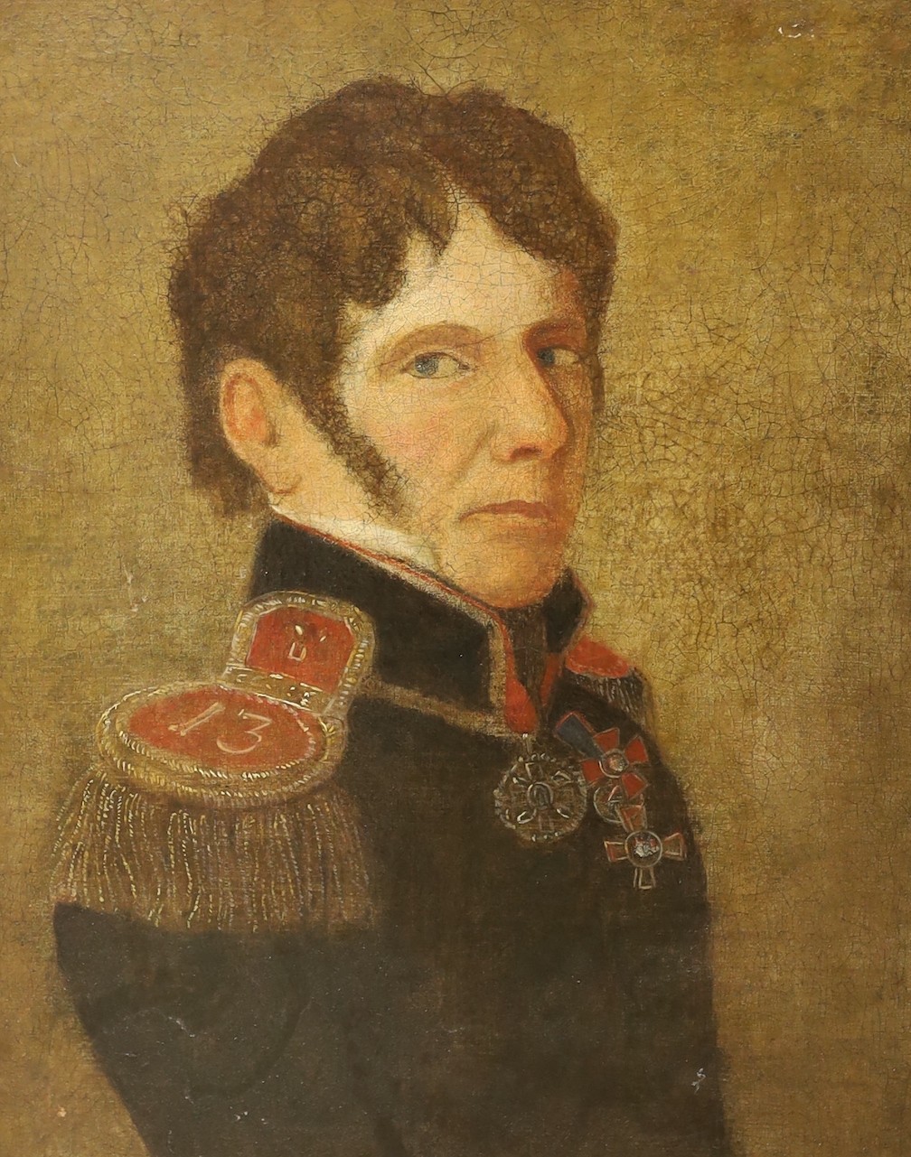 19th century French School, oil on canvas, Portrait of an army officer wearing several