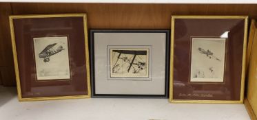 Howard Leigh (1909-1942), three etchings, 'Junker monoplane', 'Pfalz D XII' and 'Gloster
