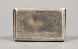 A Victorian engraved silver rectangular snuff box, Frederick Marson, Birmingham, 1861, 84mm.