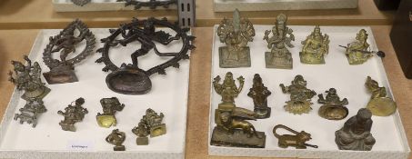 Assorted bronze and cast metal deities, largest 18 cms high,