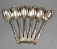 A set of six late 18th century Scottish provincial silver Old English pattern tablespoons by James