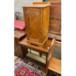 A Victorian inlaid mahogany occasional table, width 73cm and a late Victorian ash bedside