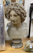 A large 19th century French glazed terracotta classical bust, height 83cm, a.f.