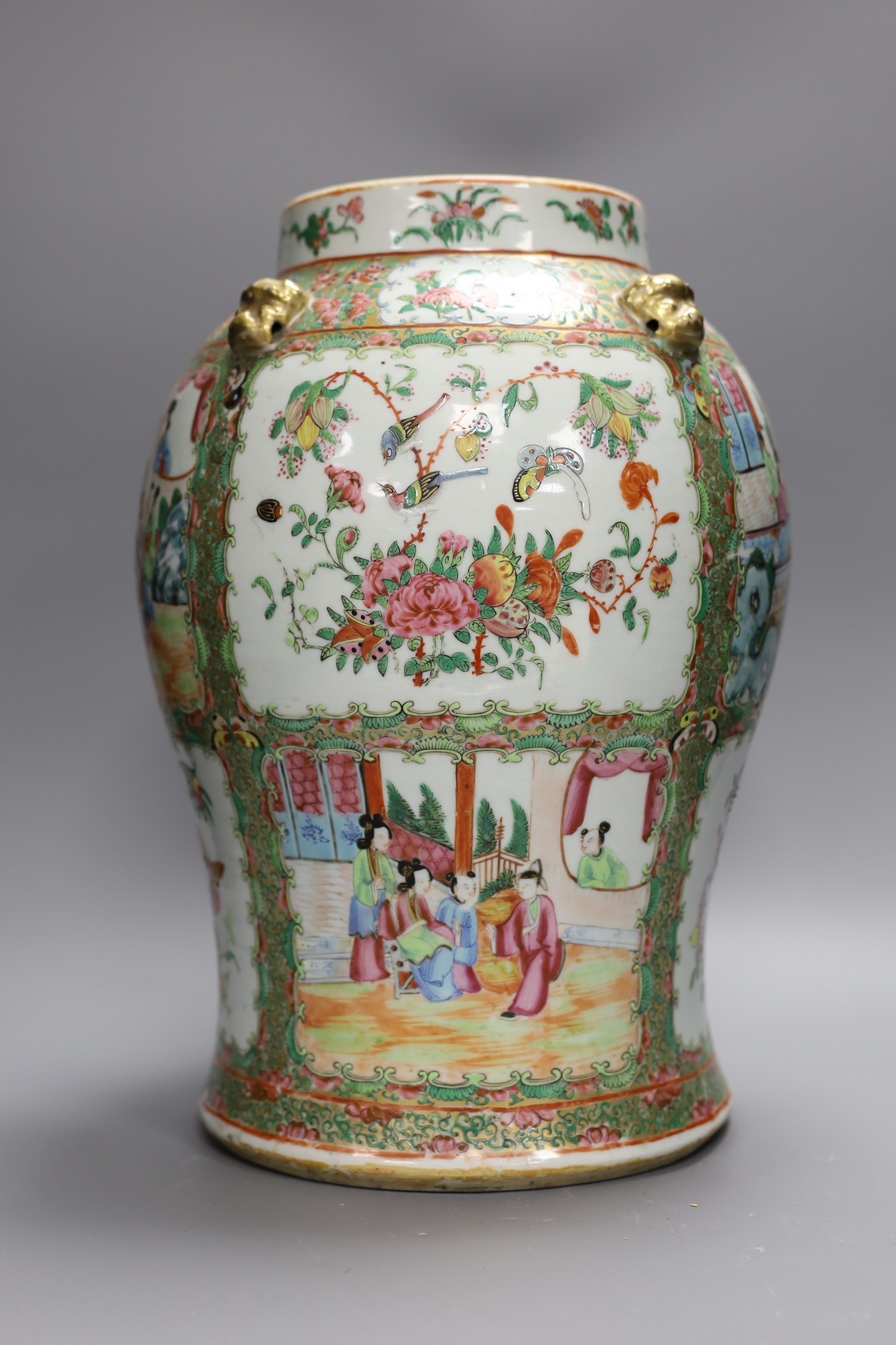 A large Chinese Canton decorated famille rose jar, 19th century, 39 cms high, - Image 2 of 4