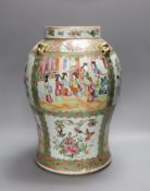 A large Chinese Canton decorated famille rose jar, 19th century, 39 cms high,