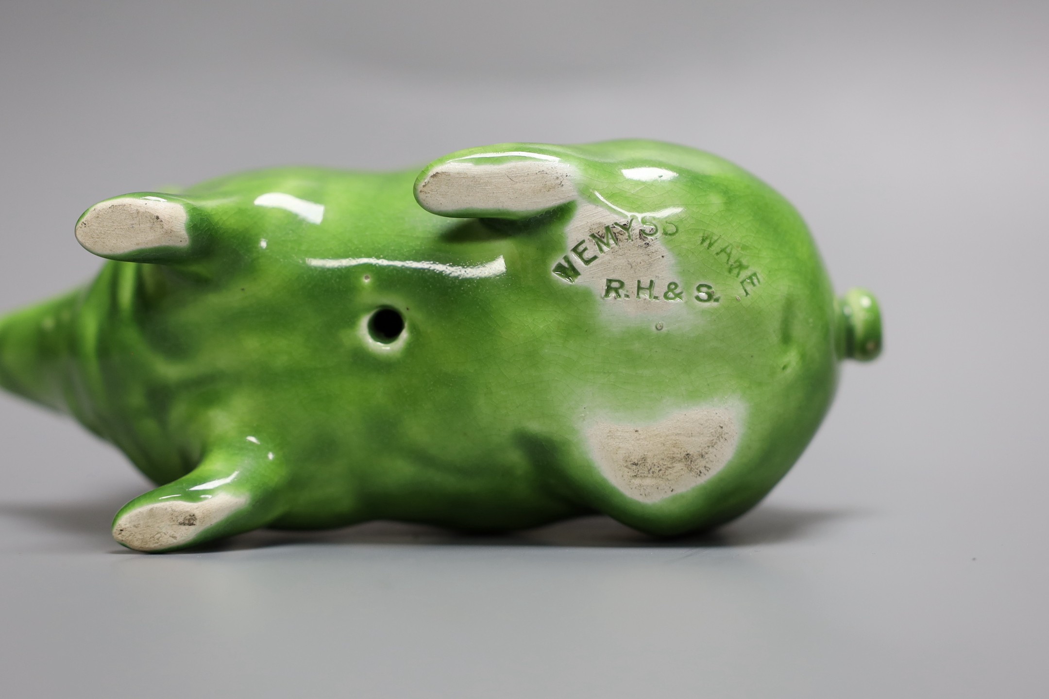 A Wemyss ware pig, decorated in lime green glaze and impressed to the base Wemyss ware RH & S, for - Image 4 of 4