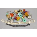 A mixed quantity of costume and other jewellery including cultured pearl necklace and cameo brooch.