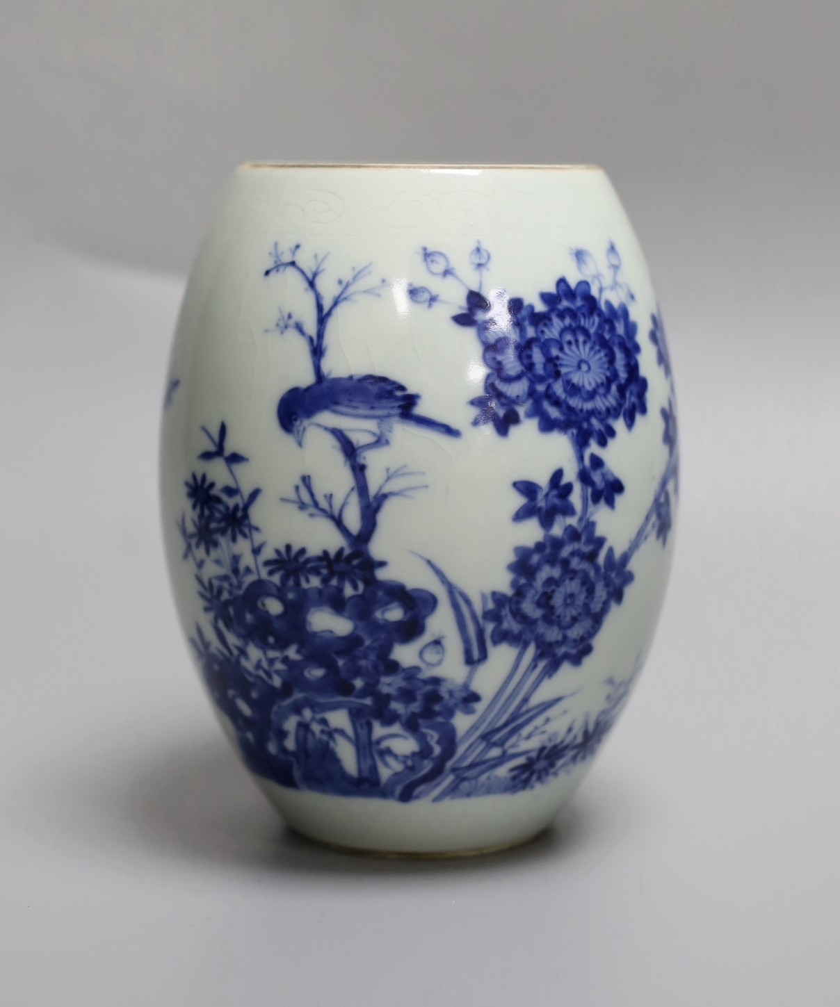A Chinese blue and white ovoid jar, 15cm