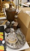 Mixed silver plate including tray, jug etc. and other metalware