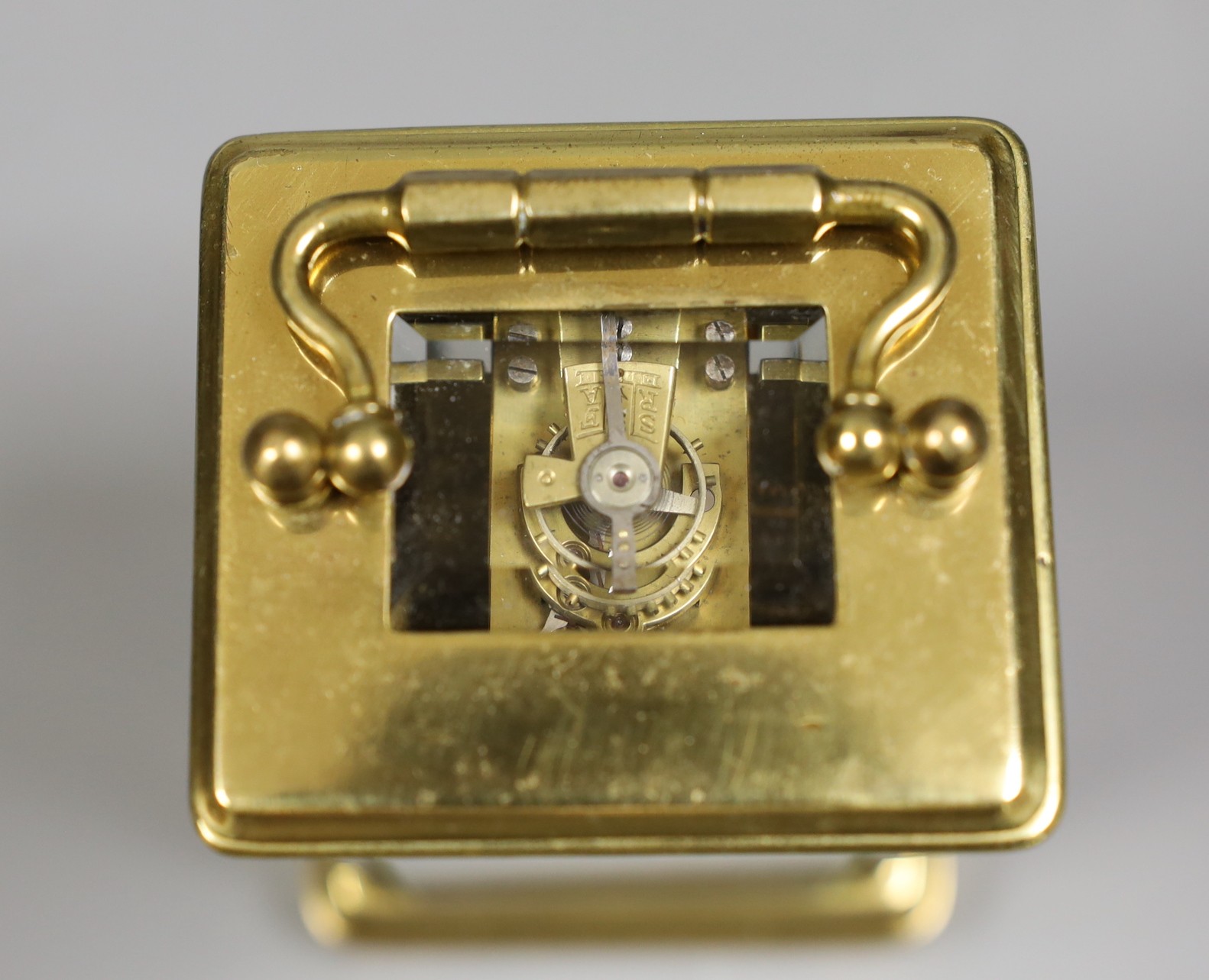 A miniature carriage timepiece, with enamelled side panels of Venice, 8 cms high, - Image 5 of 5