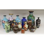 A group of Chinese and Japanese cloisonné enamel vases etc. tallest 22cm