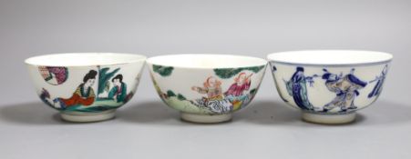 Three Chinese enamelled porcelain bowls, tallest 5.5 cms high,