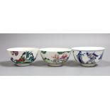 Three Chinese enamelled porcelain bowls, tallest 5.5 cms high,