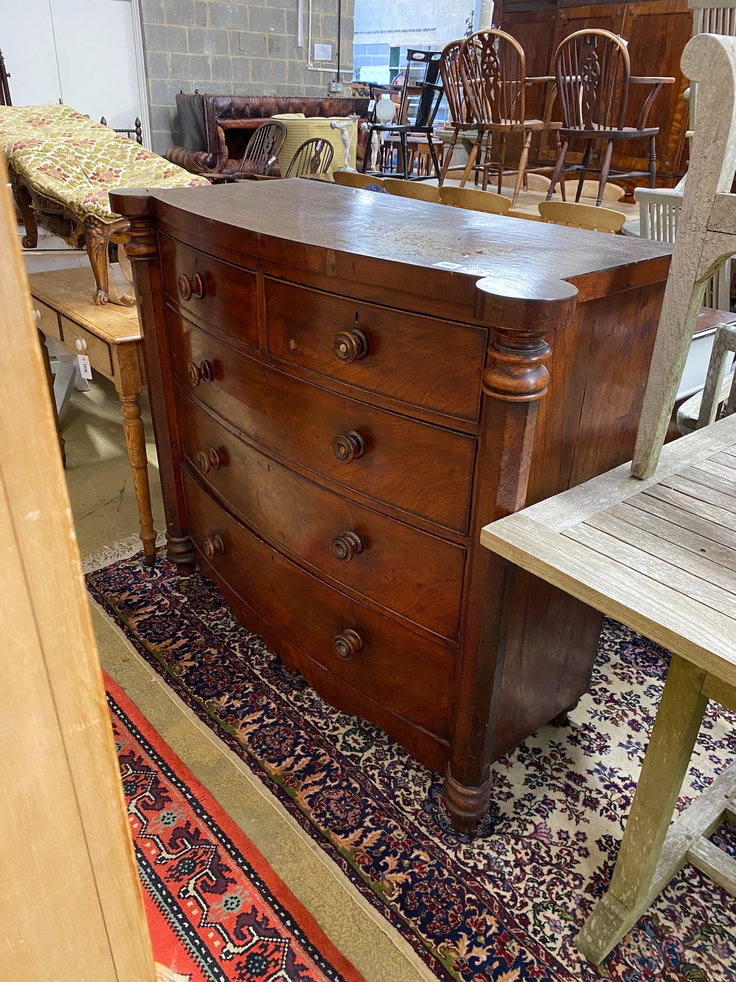 A Victorian mahogany bowfront chest of five drawers, width 127cm, height 108cm - Image 3 of 3