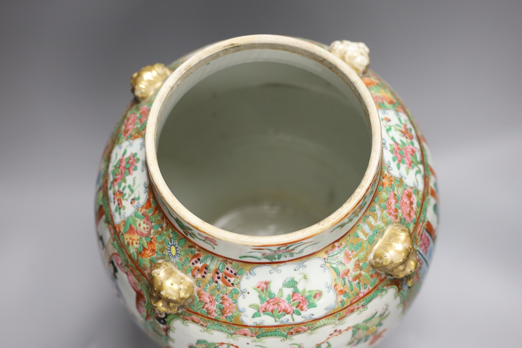 A large Chinese Canton decorated famille rose jar, 19th century, 39 cms high, - Image 3 of 4