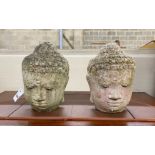 A pair of reconstituted stone 'Buddha' heads, height 35cm