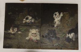 Eduardo Sanchez Sola (Spanish, 1869-1949), pair of oils on wooden panels, Studies of kittens,