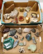 A quantity of assorted rocks and minerals including malachite, labradorite, bloodstone, agate etc.