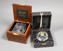 Walt Disney World limited edition crystal cube, 2000 and a Disney 2000 crystal timepiece, both
