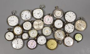 A collection of twenty five assorted mainly silver or white metal cased fob watches including Swiss,
