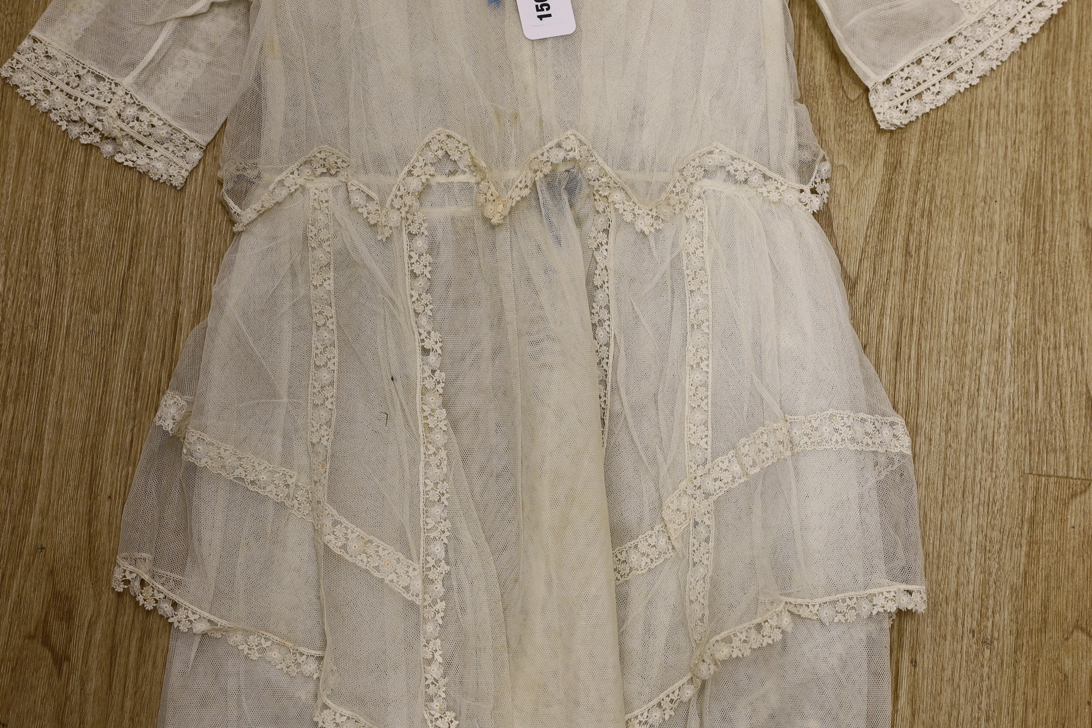 A young girl's 1920's-30's cream net and lace trimmed confirmation dress, - Image 3 of 4