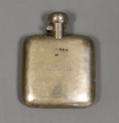 A late Victorian silver hip flask, Stokes & Ireland Ltd, Chester, 1897, 11.4cm, with engraved