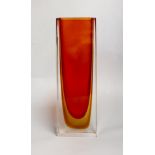 A Murano cased amber and red glass slab vase, 28cm