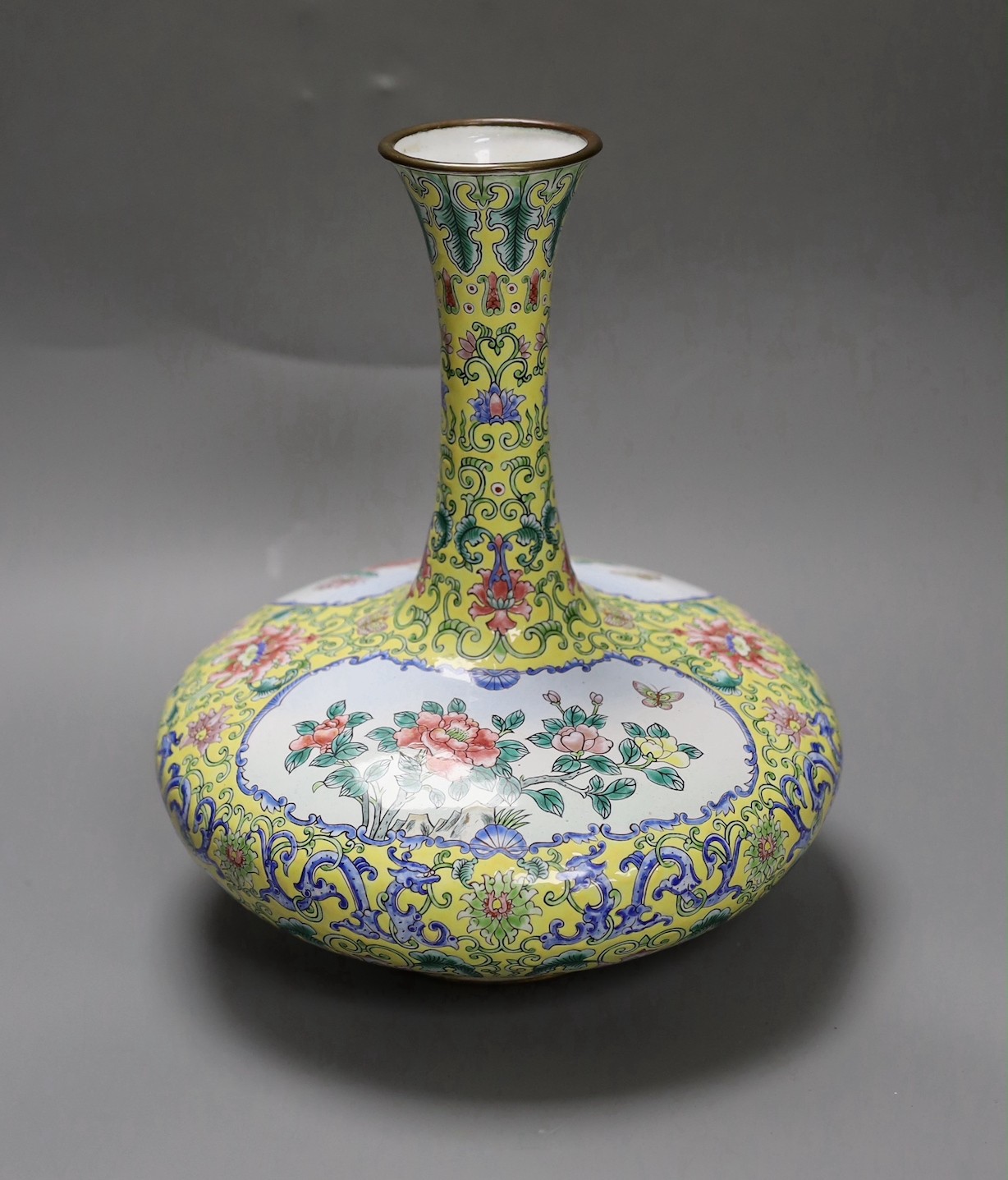 A Chinese Canton enamel yellow ground vase, 25cm