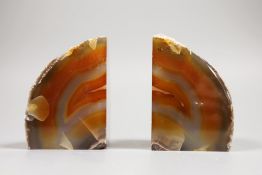 A pair of banded agate geode book ends, 10.5 cms high,