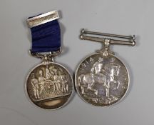 A Victorian Norfolk Artillery Volunteers silver medal and a WWI medal 319213 GNR. W. R. J. BULL.