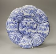A Delft blue and white chinoiserie lobed dish, c.1700, 35cm diameter