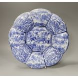 A Delft blue and white chinoiserie lobed dish, c.1700, 35cm diameter