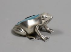 An Edwardian novelty silver mounted pin cushion, modelled as a frog, Sydney & Co, Birmingham,