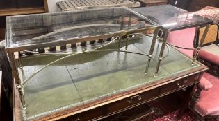 Three gilt metal glass top occasional tables, largest width 90cm, depth 46cm, height 41cm