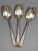 A set of three 19th century Scottish provincial silver Old English pattern tablespoons, by Chas