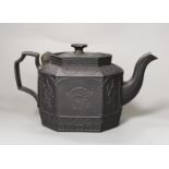 A 19th century American commemorative black basalt teapot 14.5cm