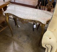 A cast brass console table with serpentine marble top, width 110cm, height 74cm