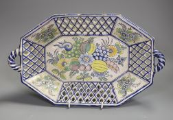 A French or German faience chestnut basket, late 18th century restored, 35cm