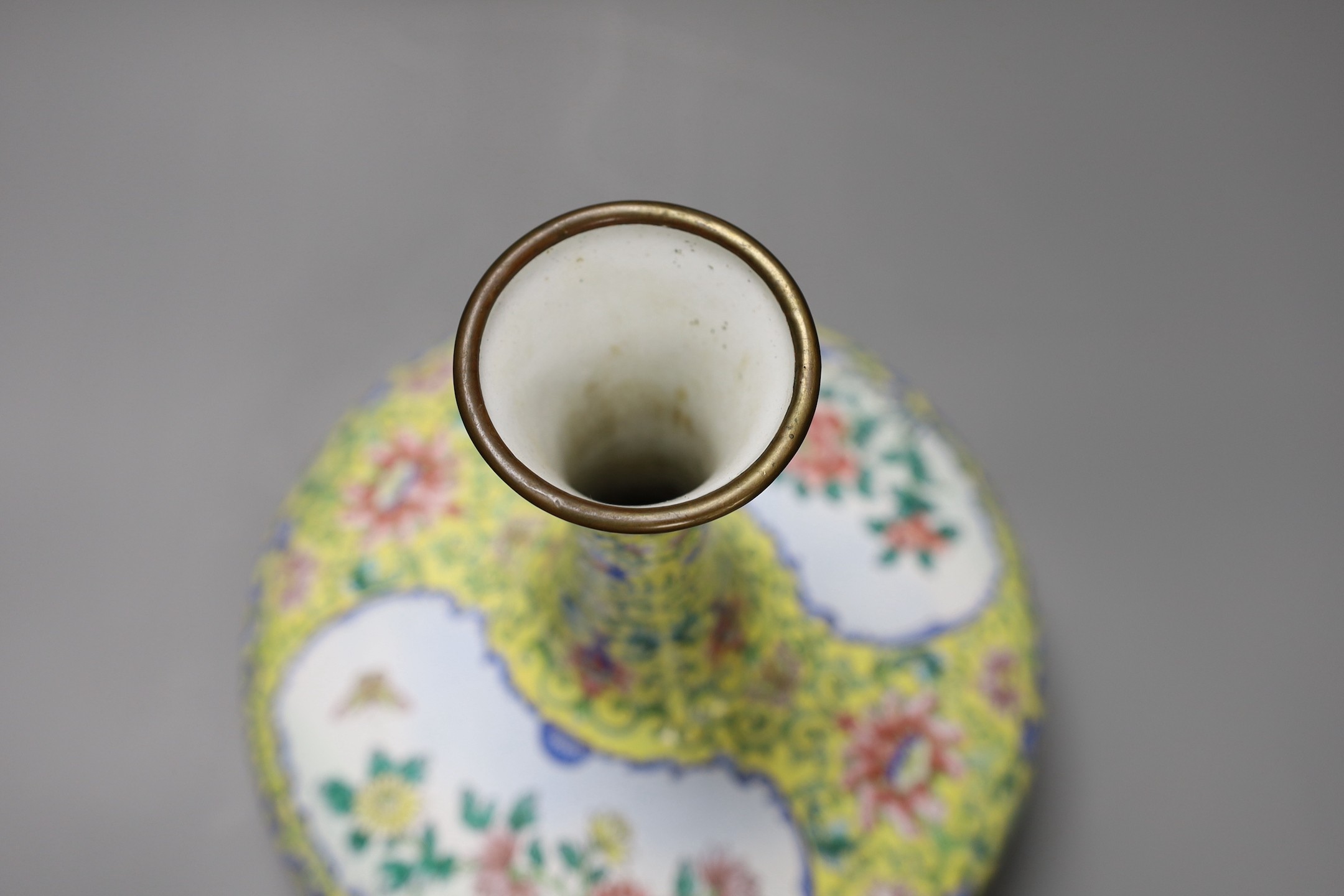 A Chinese Canton enamel yellow ground vase, 25cm - Image 4 of 5