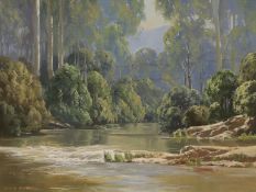 Gerald Mutsaers (Australian, b.1947), oil on board, 'Morning Light, Yarra River, Warburton', signed,