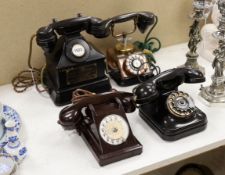 Four assorted Bakelite telephones to include a copper cased example (4)