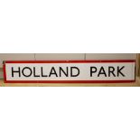 A London Underground enamel frieze panel sign, for Holland Park, 132 cms long, by J. Bruton and