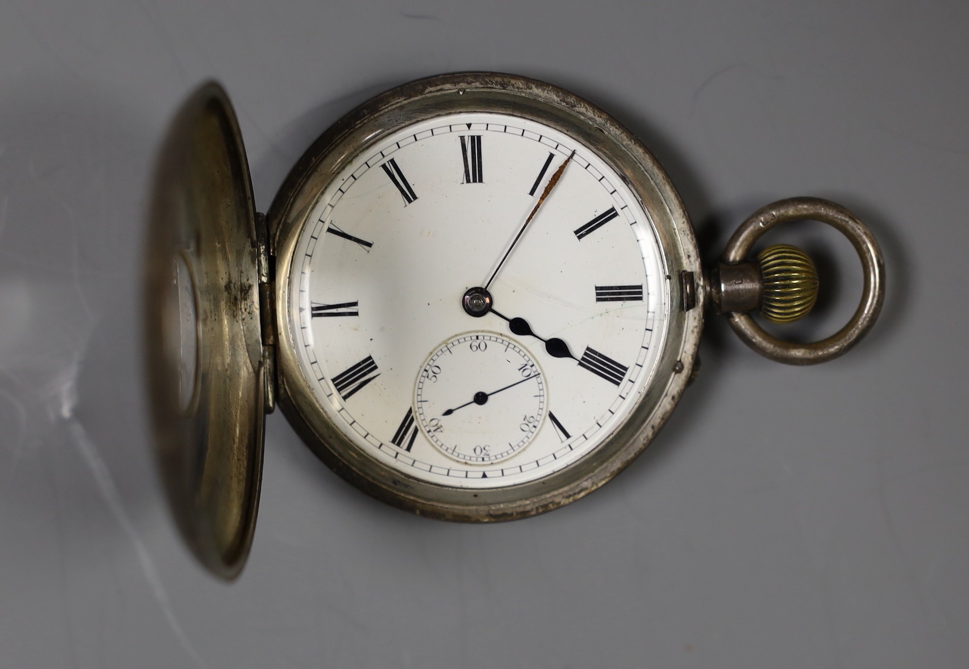 Two silver pocket watches including half hunter and one other white metal open faced pocket watch( - Image 3 of 3